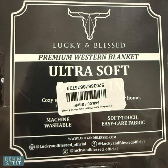 Lucky & Blessed Brown Ivory Aztec Sherpa Blanket Rustic Boho Western NEW 🪶 - Picture 4 of 4